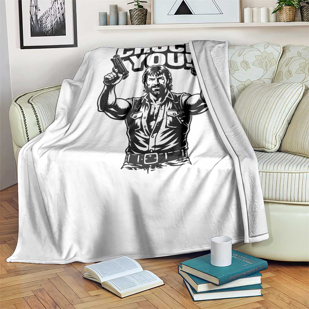 Chuck You Funny Action Legend Throw Blanket Tough Guy Meme Dual Guns Retro Humor for Patriotic Fans