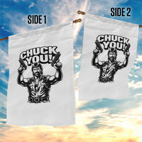 Chuck You Funny Action Legend Garden Flag Tough Guy Meme Dual Guns Retro Humor for Patriotic Fans