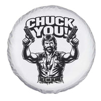 Chuck You Funny Action Legend Spare Tire Cover Tough Guy Meme Dual Guns Retro Humor for Patriotic Fans