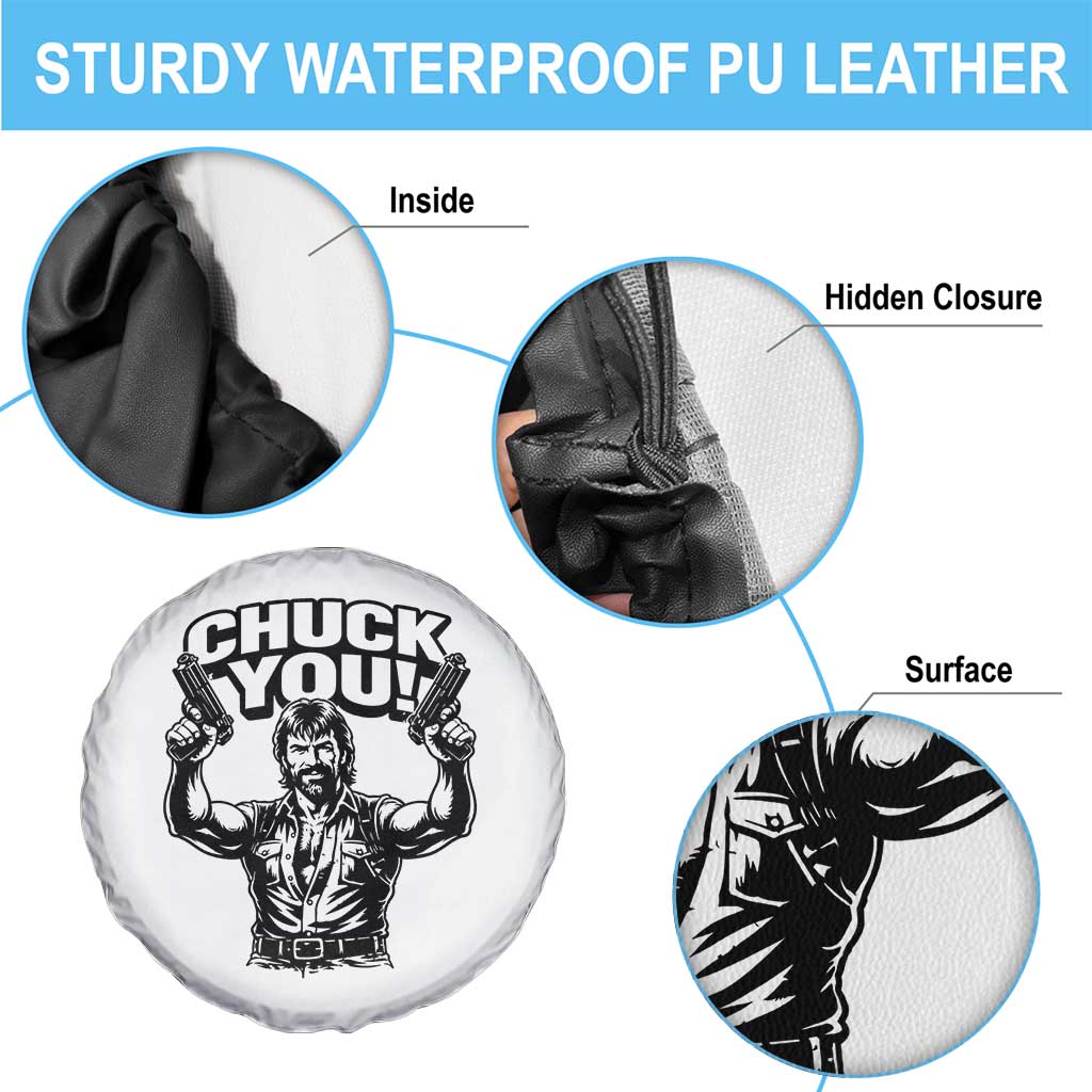 Chuck You Funny Action Legend Spare Tire Cover Tough Guy Meme Dual Guns Retro Humor for Patriotic Fans
