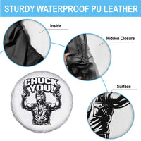 Chuck You Funny Action Legend Spare Tire Cover Tough Guy Meme Dual Guns Retro Humor for Patriotic Fans