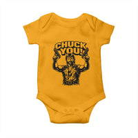 Chuck You Funny Action Legend Baby Onesie Tough Guy Meme Dual Guns Retro Humor for Patriotic Fans