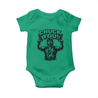 Chuck You Funny Action Legend Baby Onesie Tough Guy Meme Dual Guns Retro Humor for Patriotic Fans