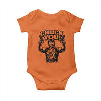 Chuck You Funny Action Legend Baby Onesie Tough Guy Meme Dual Guns Retro Humor for Patriotic Fans