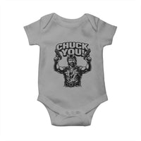 Chuck You Funny Action Legend Baby Onesie Tough Guy Meme Dual Guns Retro Humor for Patriotic Fans