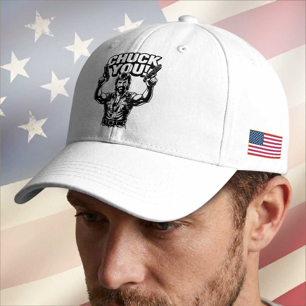 Chuck You Funny Action Legend Baseball Cap Tough Guy Meme Dual Guns Retro Humor for Patriotic Fans