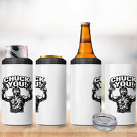 Chuck You Funny Action Legend 4 in 1 Can Cooler Tumbler Tough Guy Meme Dual Guns Retro Humor for Patriotic Fans