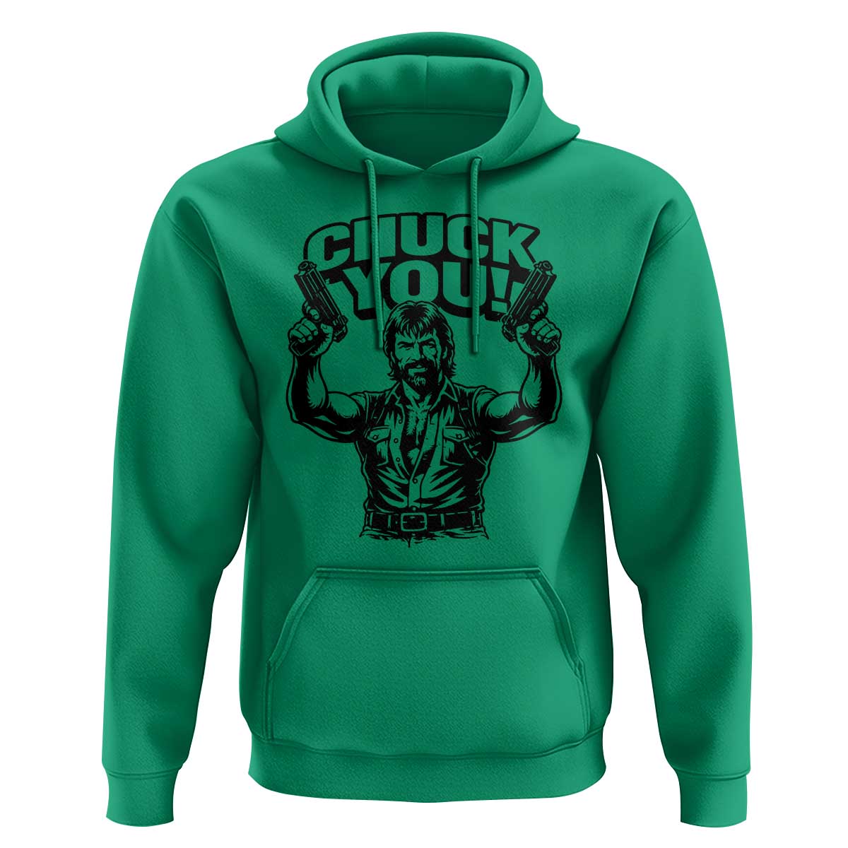 Chuck You Funny Action Legend Hoodie Tough Guy Meme Dual Guns Retro Humor for Patriotic Fans