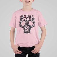 Chuck You Funny Action Legend T Shirt For Kid Tough Guy Meme Dual Guns Retro Humor for Patriotic Fans