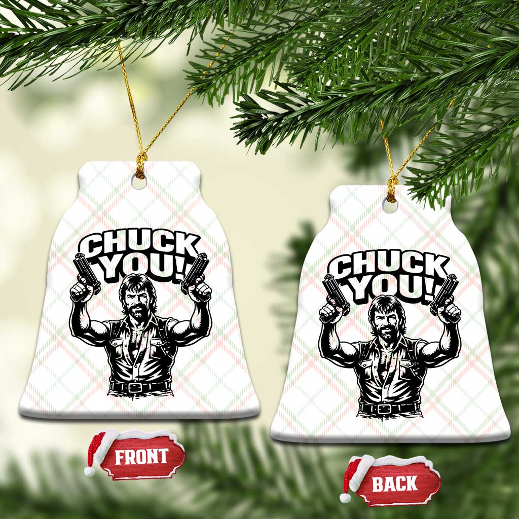 Chuck You Funny Action Legend Ceramic Ornament Tough Guy Meme Dual Guns Retro Humor for Patriotic Fans