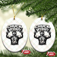 Chuck You Funny Action Legend Ceramic Ornament Tough Guy Meme Dual Guns Retro Humor for Patriotic Fans