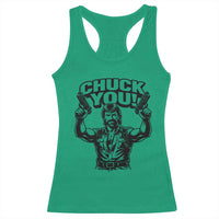Chuck You Funny Action Legend Racerback Tank Top Tough Guy Meme Dual Guns Retro Humor for Patriotic Fans