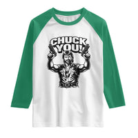 Chuck You Funny Action Legend Raglan Shirt Tough Guy Meme Dual Guns Retro Humor for Patriotic Fans