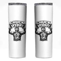 Chuck You Funny Action Legend Skinny Tumbler Tough Guy Meme Dual Guns Retro Humor for Patriotic Fans