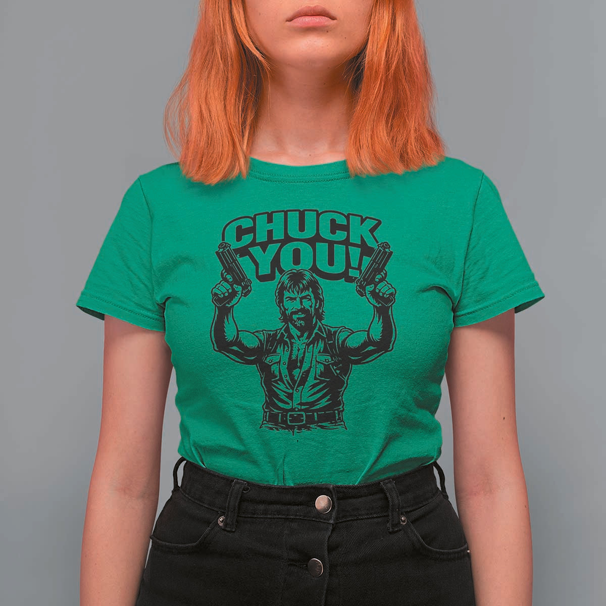 Chuck You Funny Action Legend T Shirt For Women Tough Guy Meme Dual Guns Retro Humor for Patriotic Fans
