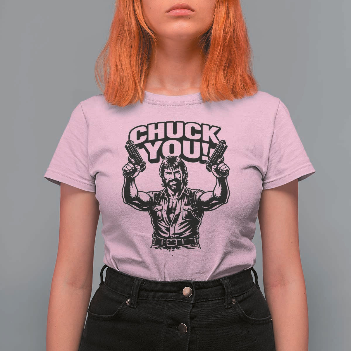 Chuck You Funny Action Legend T Shirt For Women Tough Guy Meme Dual Guns Retro Humor for Patriotic Fans