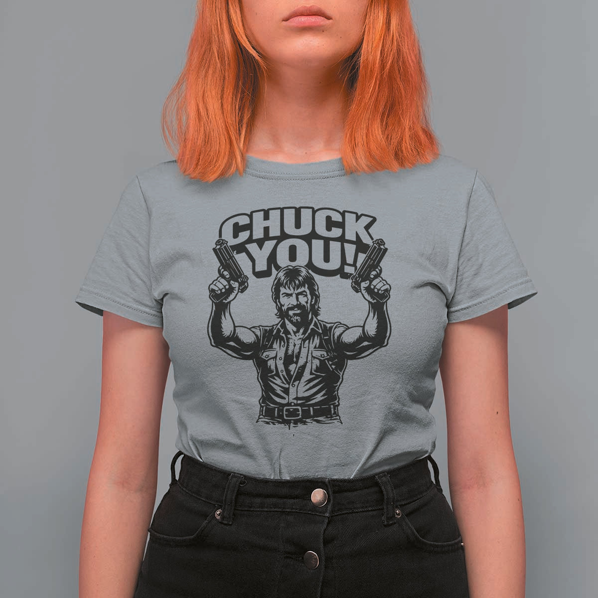 Chuck You Funny Action Legend T Shirt For Women Tough Guy Meme Dual Guns Retro Humor for Patriotic Fans