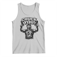 Chuck You Funny Action Legend Tank Top Tough Guy Meme Dual Guns Retro Humor for Patriotic Fans