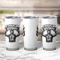 Chuck You Funny Action Legend Tumbler Cup Tough Guy Meme Dual Guns Retro Humor for Patriotic Fans