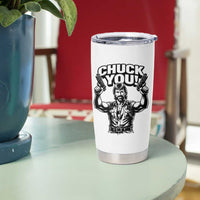 Chuck You Funny Action Legend Tumbler Cup Tough Guy Meme Dual Guns Retro Humor for Patriotic Fans