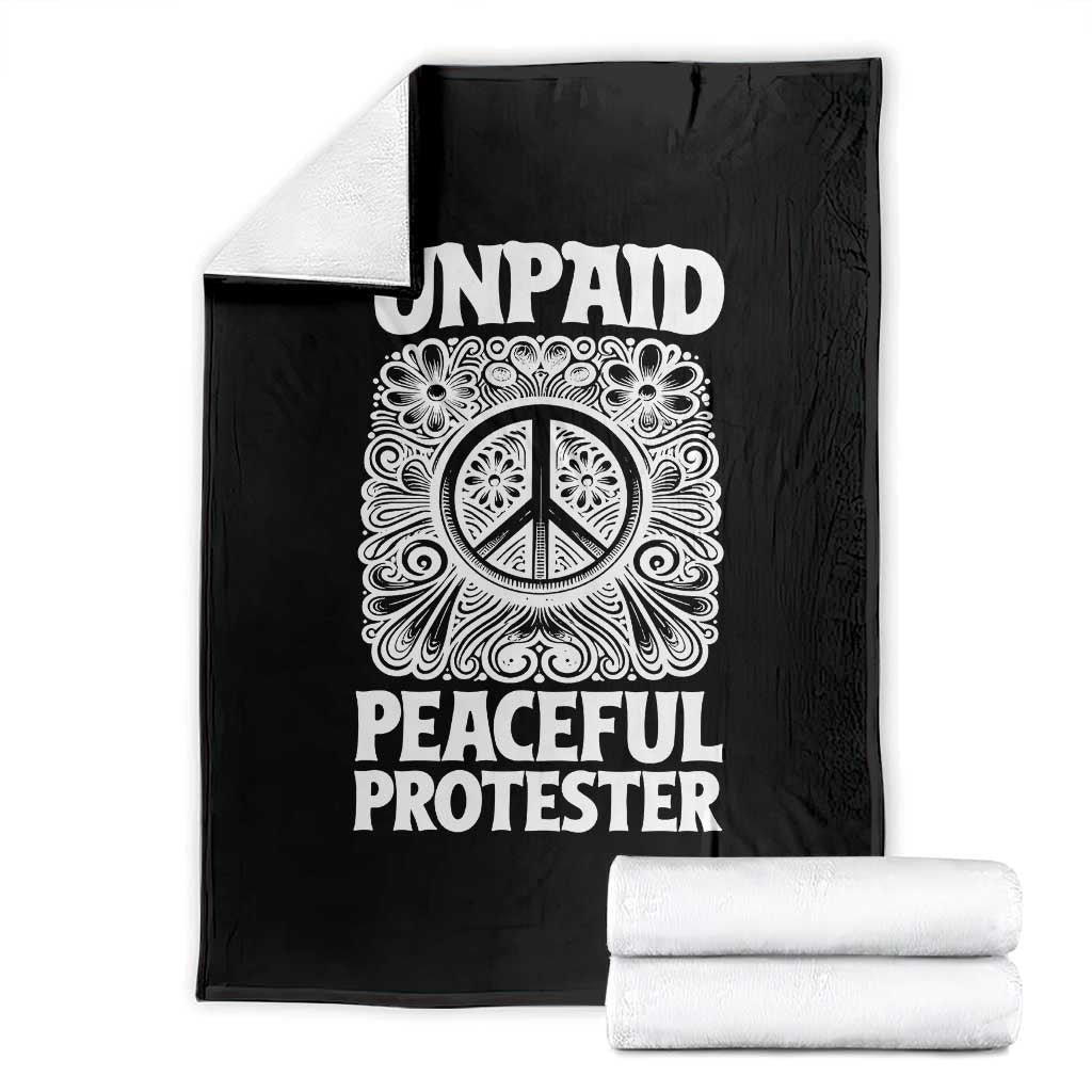 Unpaid Peaceful Protester Vintage Floral Peace Throw Blanket Hippie Style Activist Retro Anti War Boho Protest