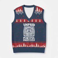 Unpaid Peaceful Protester Vintage Floral Peace V-Neck Knit Sweater Vest Hippie Style Activist Retro Anti War Boho Protest