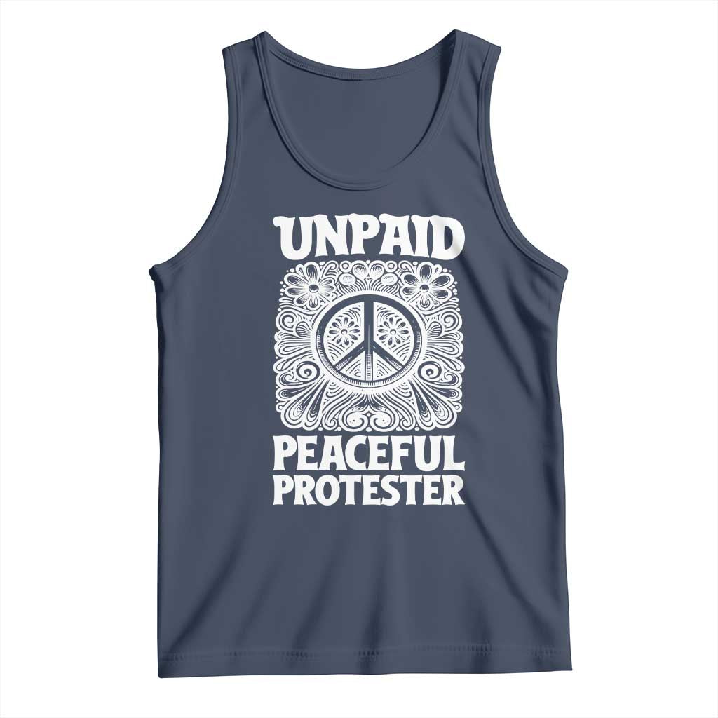 Unpaid Peaceful Protester Vintage Floral Peace Tank Top Hippie Style Activist Retro Anti War Boho Protest