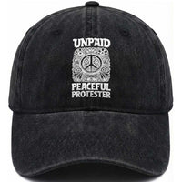 Unpaid Peaceful Protester Vintage Floral Peace Washed Cotton Baseball Cap Hippie Style Activist Retro Anti War Boho Protest