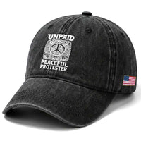 Unpaid Peaceful Protester Vintage Floral Peace Washed Cotton Baseball Cap Hippie Style Activist Retro Anti War Boho Protest