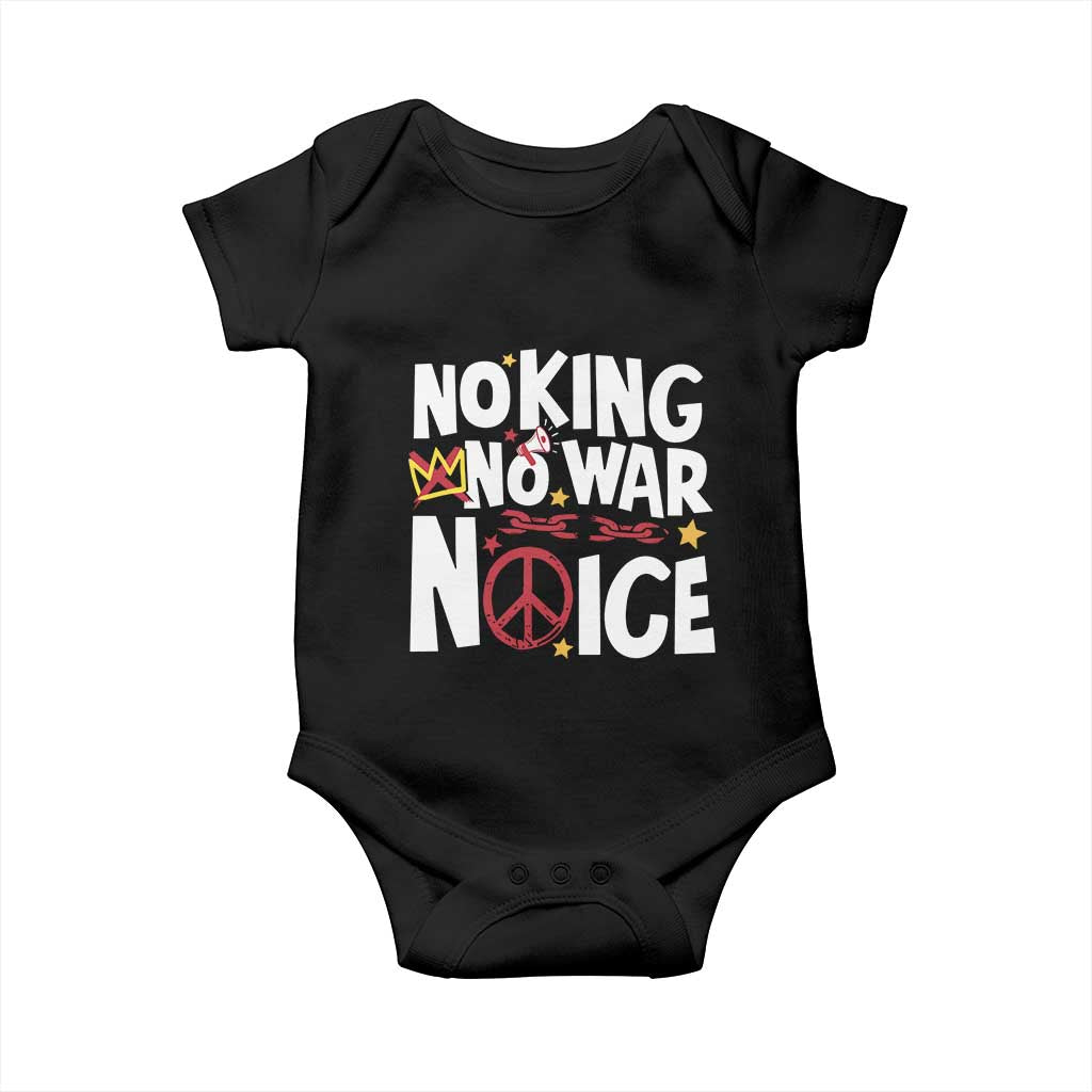 No Kings No Wars No Ice Bold Typography Baby Onesie Peace Symbol Anti War Activist Human Rights