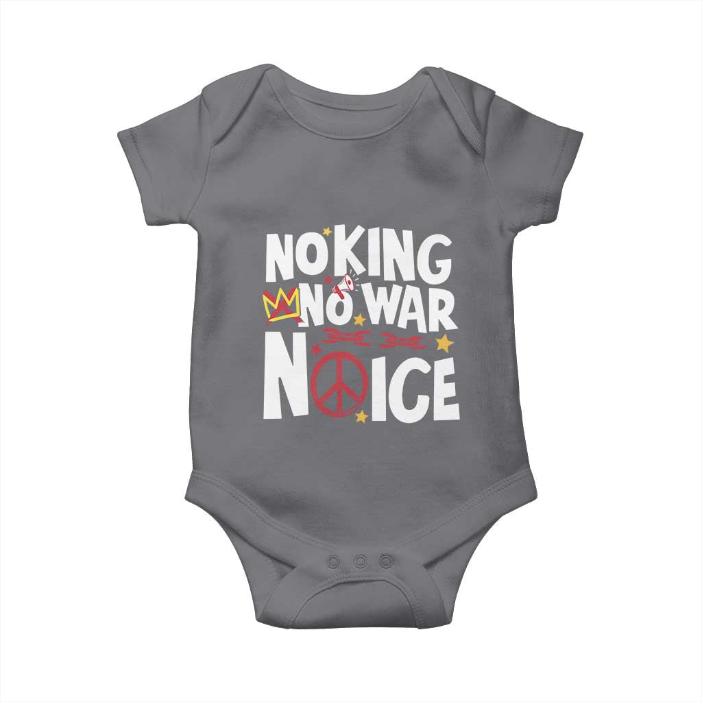 No Kings No Wars No Ice Bold Typography Baby Onesie Peace Symbol Anti War Activist Human Rights