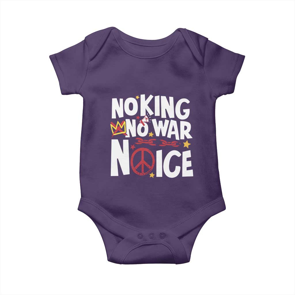 No Kings No Wars No Ice Bold Typography Baby Onesie Peace Symbol Anti War Activist Human Rights