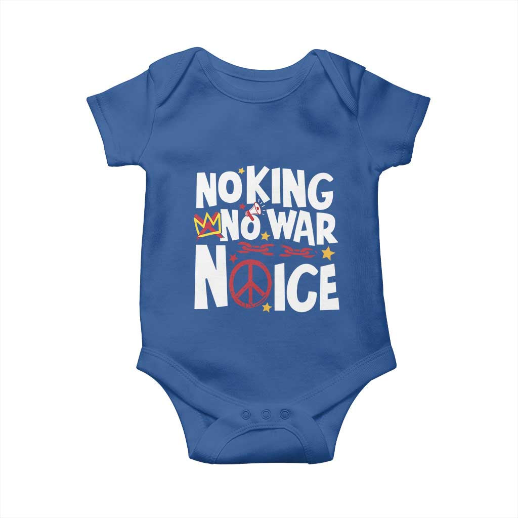 No Kings No Wars No Ice Bold Typography Baby Onesie Peace Symbol Anti War Activist Human Rights