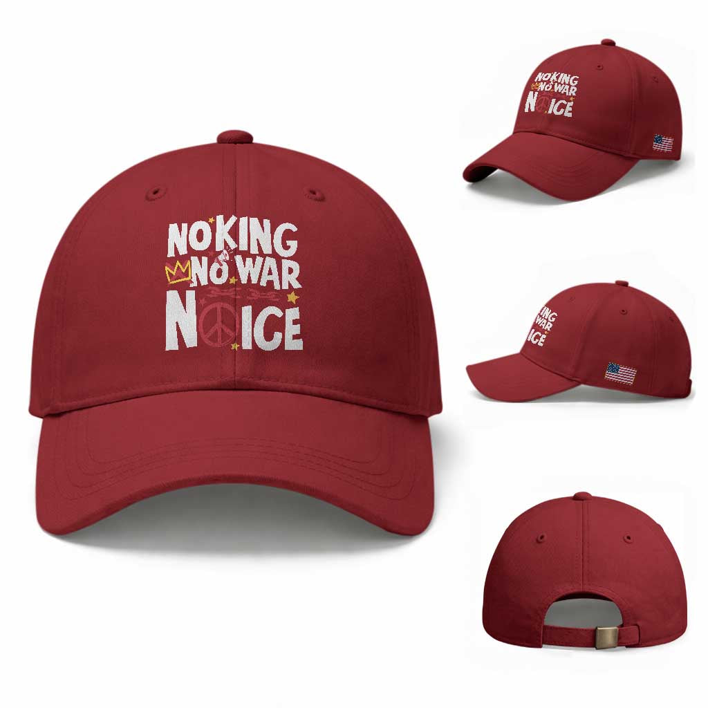 No Kings No Wars No Ice Bold Typography Baseball Cap Peace Symbol Anti War Activist Human Rights