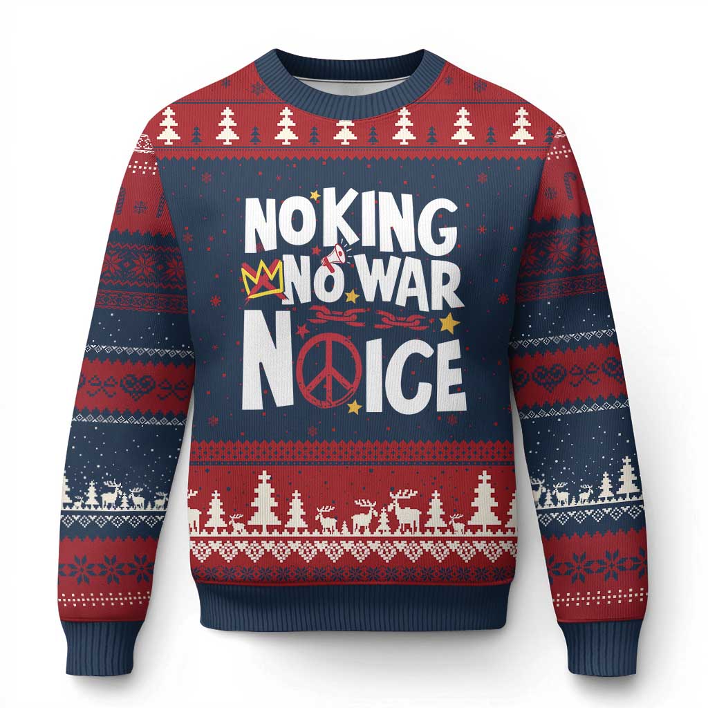 No Kings No Wars No Ice Bold Typography Ugly Christmas Sweater Peace Symbol Anti War Activist Human Rights