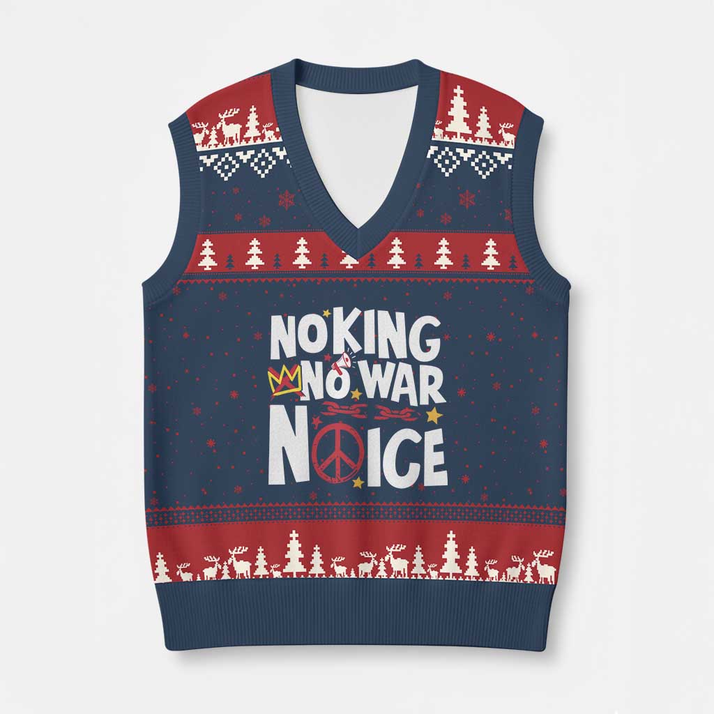 No Kings No Wars No Ice Bold Typography V-Neck Knit Sweater Vest Peace Symbol Anti War Activist Human Rights