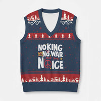 No Kings No Wars No Ice Bold Typography V-Neck Knit Sweater Vest Peace Symbol Anti War Activist Human Rights
