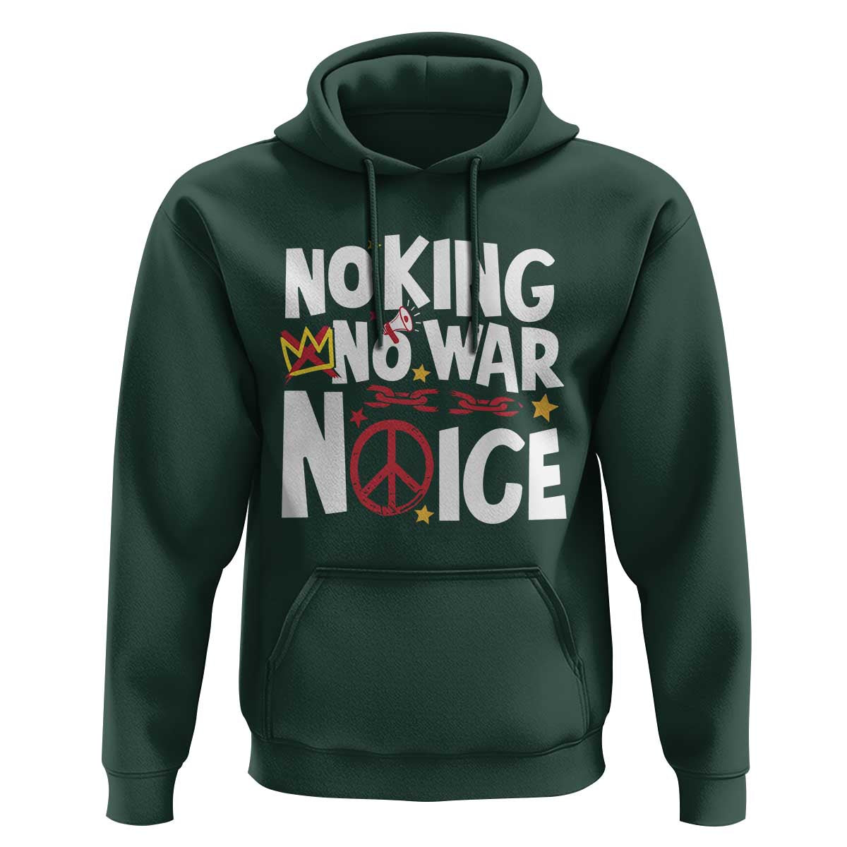 No Kings No Wars No Ice Bold Typography Hoodie Peace Symbol Anti War Activist Human Rights