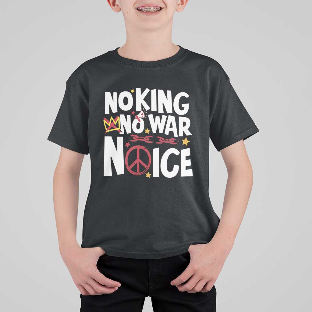No Kings No Wars No Ice Bold Typography T Shirt For Kid Peace Symbol Anti War Activist Human Rights
