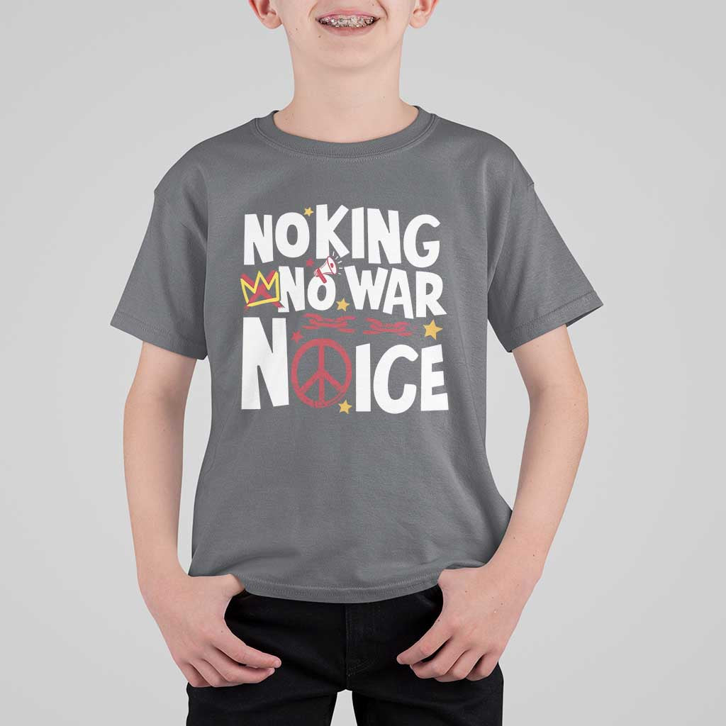 No Kings No Wars No Ice Bold Typography T Shirt For Kid Peace Symbol Anti War Activist Human Rights