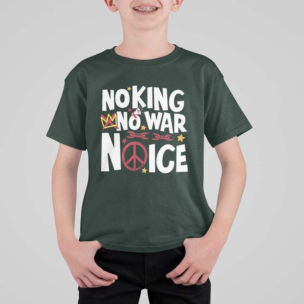No Kings No Wars No Ice Bold Typography T Shirt For Kid Peace Symbol Anti War Activist Human Rights
