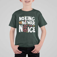 No Kings No Wars No Ice Bold Typography T Shirt For Kid Peace Symbol Anti War Activist Human Rights
