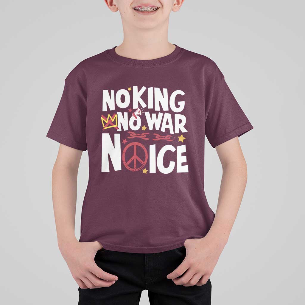 No Kings No Wars No Ice Bold Typography T Shirt For Kid Peace Symbol Anti War Activist Human Rights
