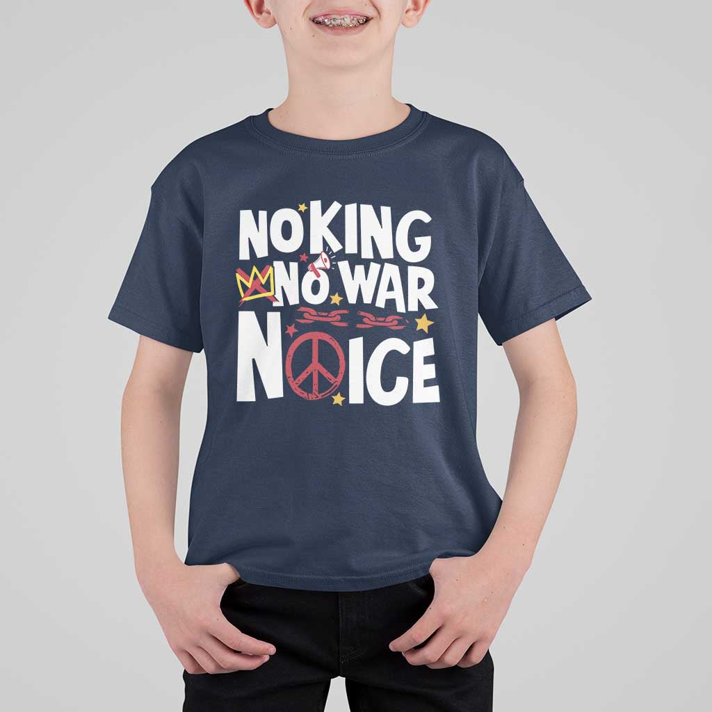 No Kings No Wars No Ice Bold Typography T Shirt For Kid Peace Symbol Anti War Activist Human Rights