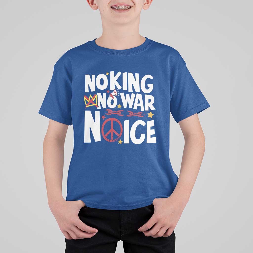 No Kings No Wars No Ice Bold Typography T Shirt For Kid Peace Symbol Anti War Activist Human Rights
