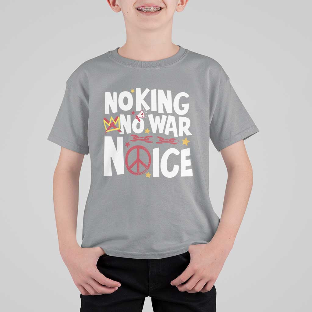 No Kings No Wars No Ice Bold Typography T Shirt For Kid Peace Symbol Anti War Activist Human Rights