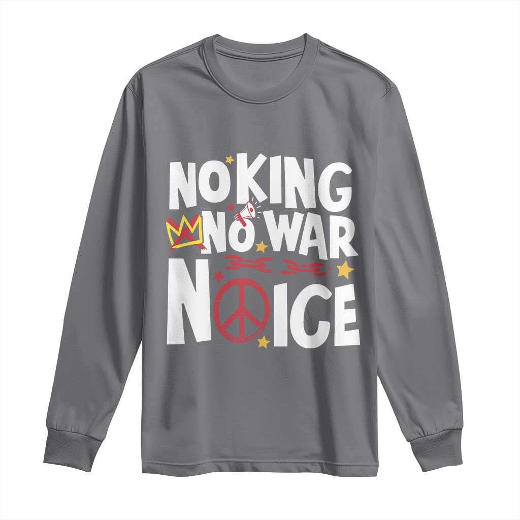 No Kings No Wars No Ice Bold Typography Long Sleeve Shirt Peace Symbol Anti War Activist Human Rights