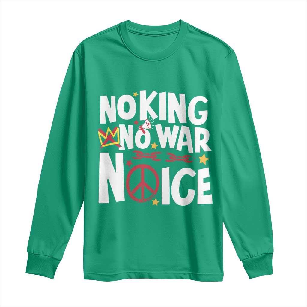 No Kings No Wars No Ice Bold Typography Long Sleeve Shirt Peace Symbol Anti War Activist Human Rights