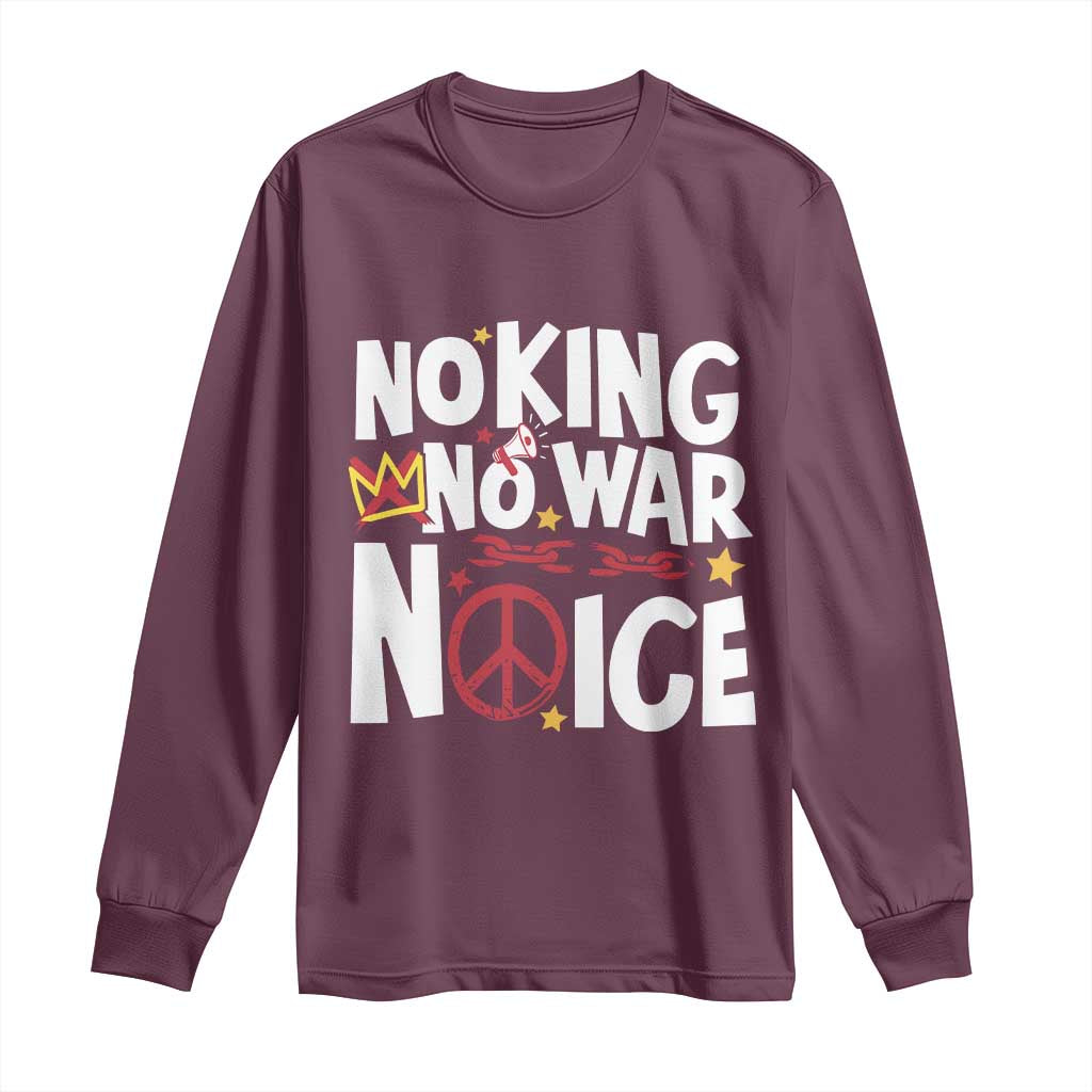 No Kings No Wars No Ice Bold Typography Long Sleeve Shirt Peace Symbol Anti War Activist Human Rights