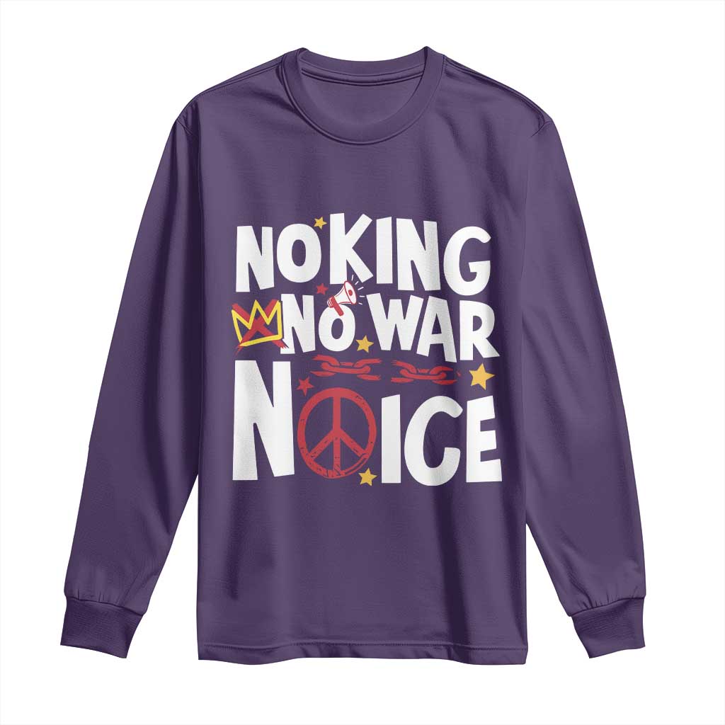 No Kings No Wars No Ice Bold Typography Long Sleeve Shirt Peace Symbol Anti War Activist Human Rights